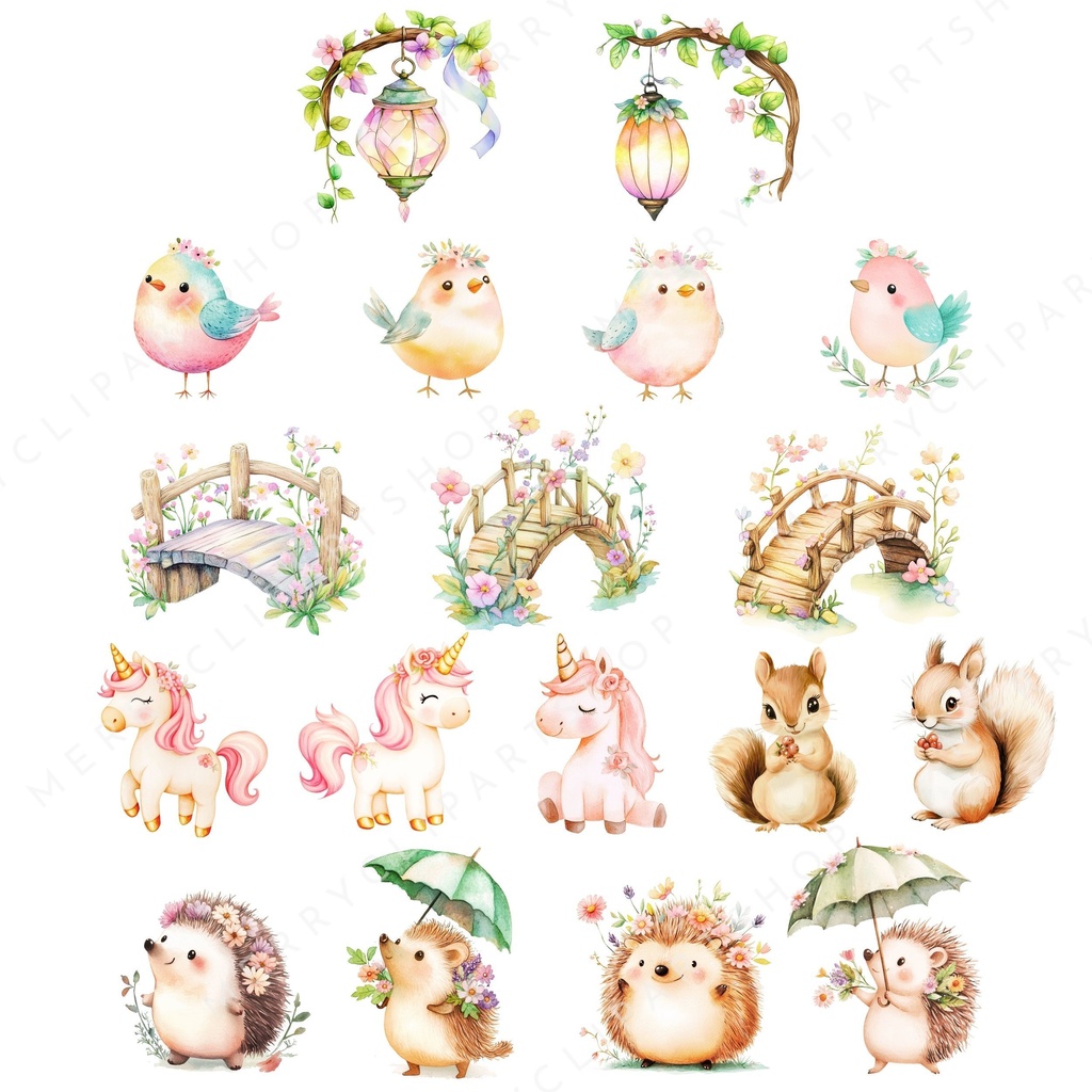 妖精の庭のイラスト素材:Fairy Garden Woodland Animals