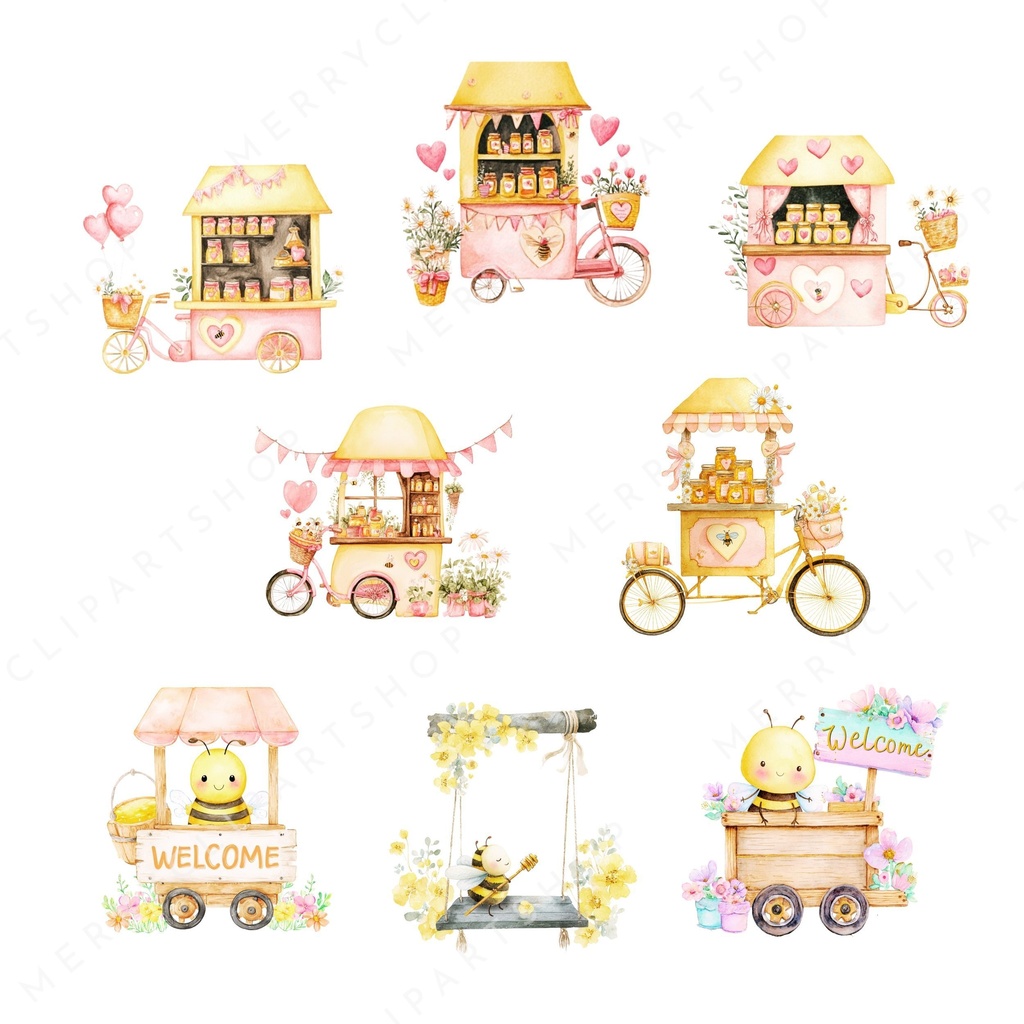 みつばちのマーケット:Honey Bee Clipart イラスト素材