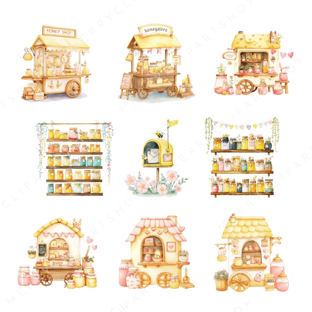 みつばちのマーケット:Honey Bee Clipart イラスト素材