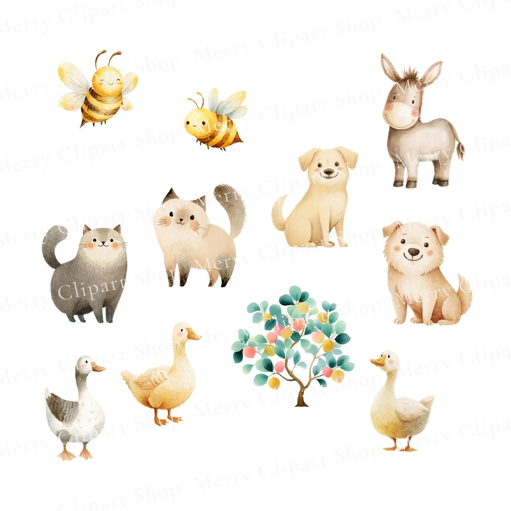 農場のかわいい動物とファーマーのイラストセット