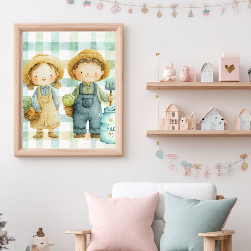 農場のかわいい動物とファーマーのイラストセット