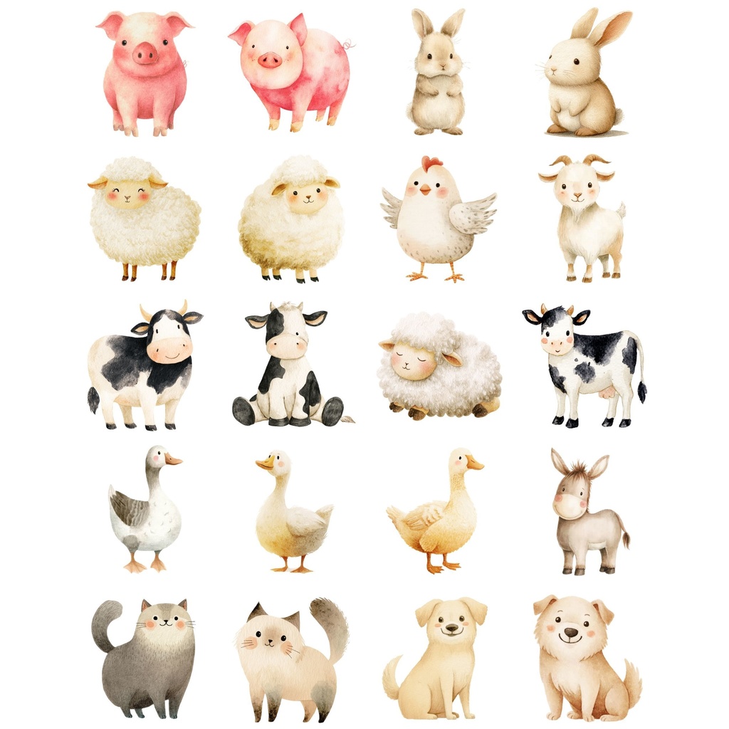 農場のかわいい動物とファーマーのイラストセット