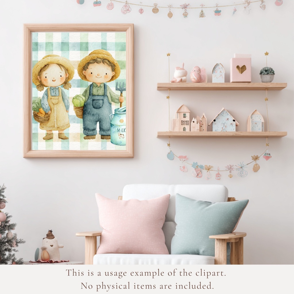 農場のかわいい動物とファーマーのイラストセット