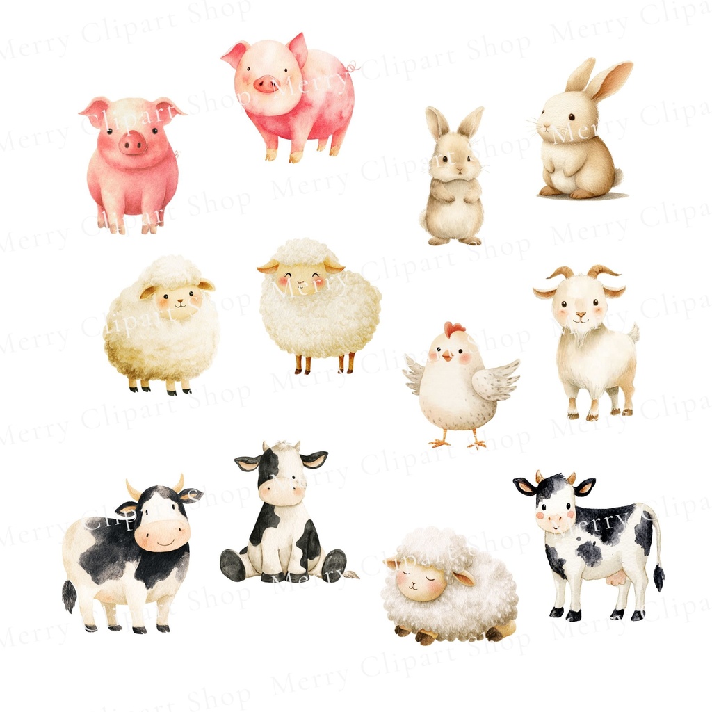 農場のかわいい動物とファーマーのイラストセット