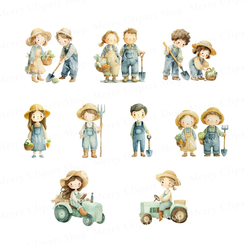 農場のかわいい動物とファーマーのイラストセット