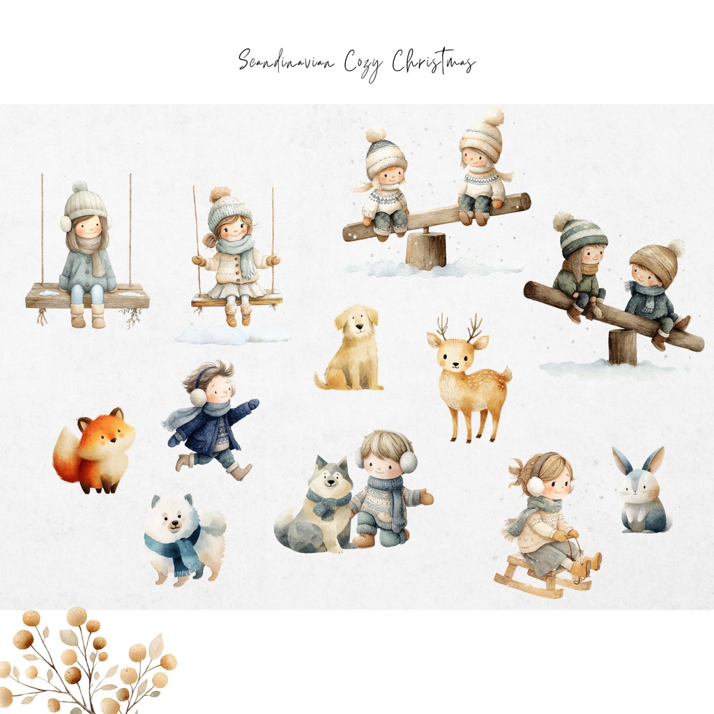 北欧のクリスマス:水彩イラスト