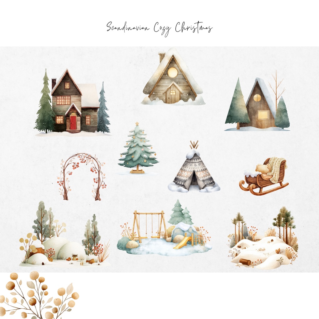 北欧のクリスマス:水彩イラスト