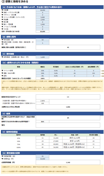何部刷れば黒字?|同人誌の部数・頒布価格 決定シート【製品版】