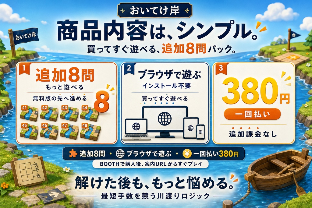 おいてけ岸|Bonus Pack 01|川渡り論理パズル 追加8問