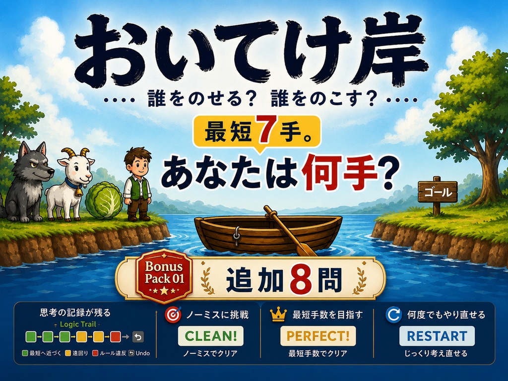 おいてけ岸｜Bonus Pack 01｜川渡り論理パズル 追加8問
