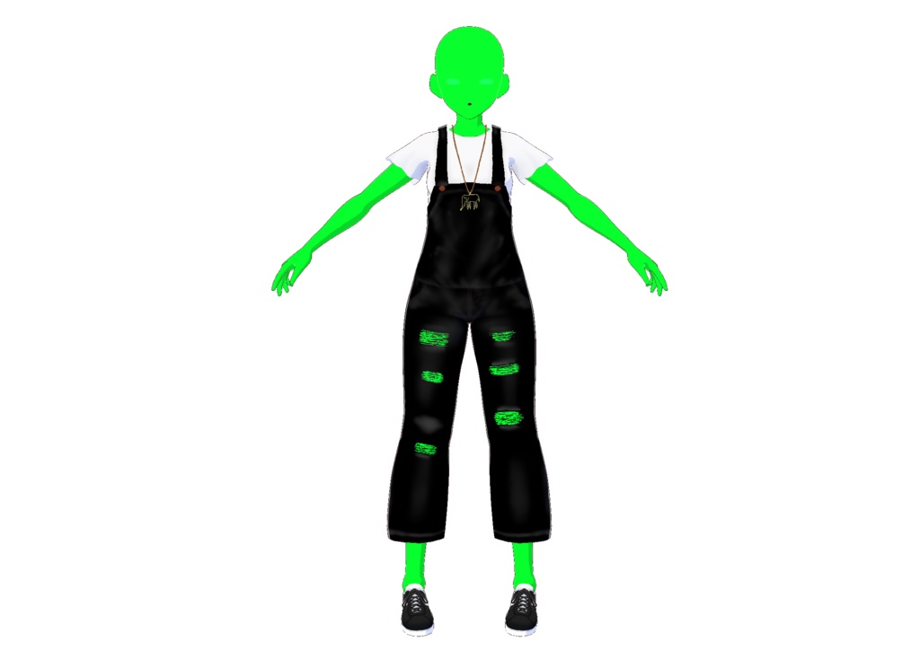 【Vroid】ダメージサロペット inu首飾り付【服】