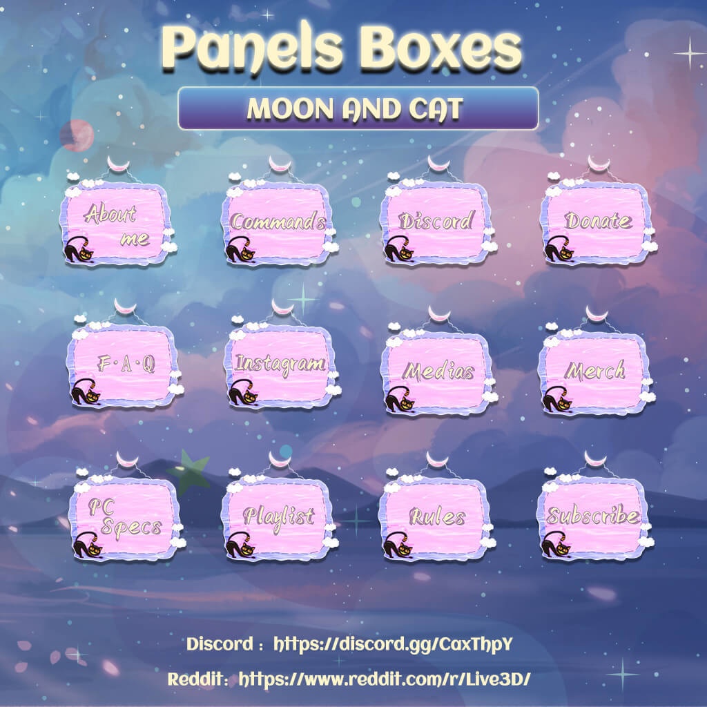 【Twitch Panels】Moon Cat Twitch Panels | Panels, Twitch Panels, Youtube Panels, Tiktok Panels
