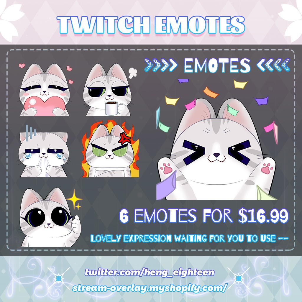 【Twitch Emote】Cat Twitch Emotes | Emote, Livestream Emote, Cute Emote, VTuber Emotes, Discord Emote.