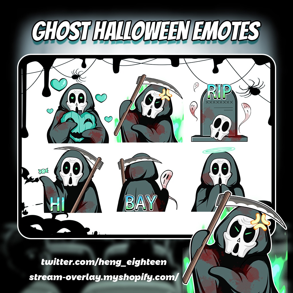 【Twitch Emote】Halloween Green Twitch Emotes | Emote, Livestream Emote, Cute Emote, VTuber Emotes, Discord Emote.