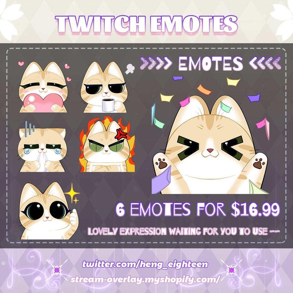 【Twitch Emote】Orange Cat Twitch Emotes | Emote, Livestream Emote, Cute Emote, VTuber Emotes, Discord Emote.