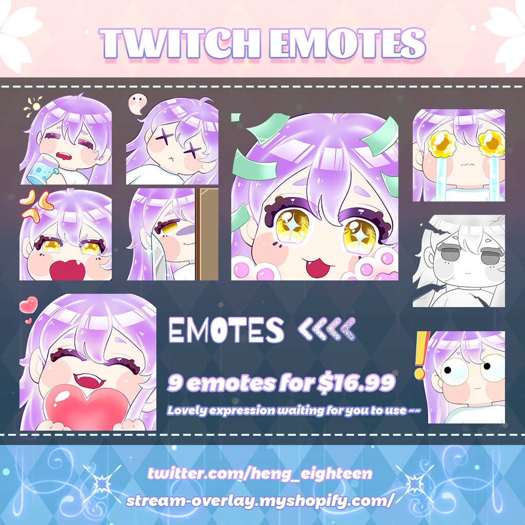 【Twitch Emote】Purple Girl Twitch Emotes | Emote, Livestream Emote, Cute Emote, VTuber Emotes, Discord Emote.