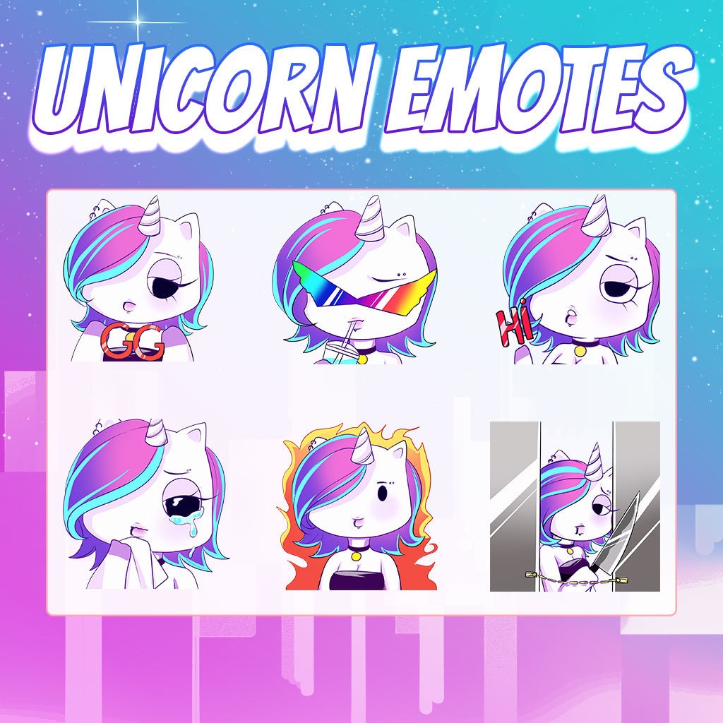 【Twitch Emote】Unicorn Twitch Emotes | Livestream Emote, Cute Emote, VTuber Emotes, Discord Emote,Chibi Emote.