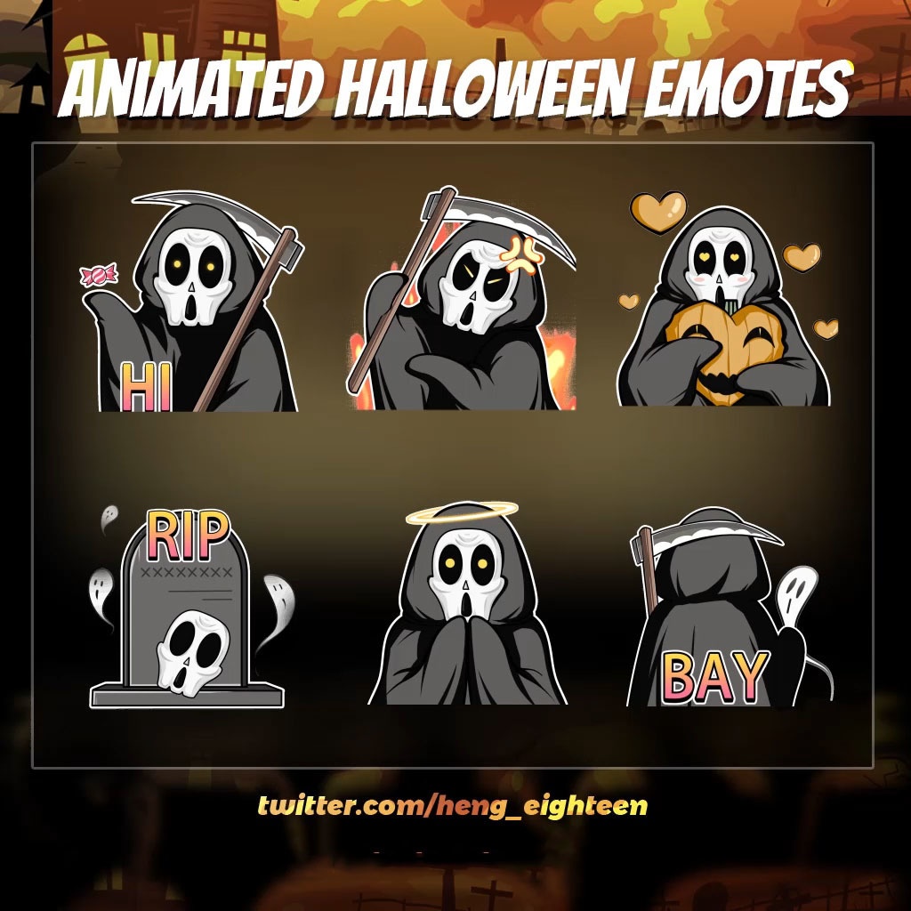 【Twitch Animated Emotes】Animated Halloween - Twitch Animated Emotes | Livestream Emote, Cute Emote, VTuber Emotes, Discord Emote,Chibi Emote.