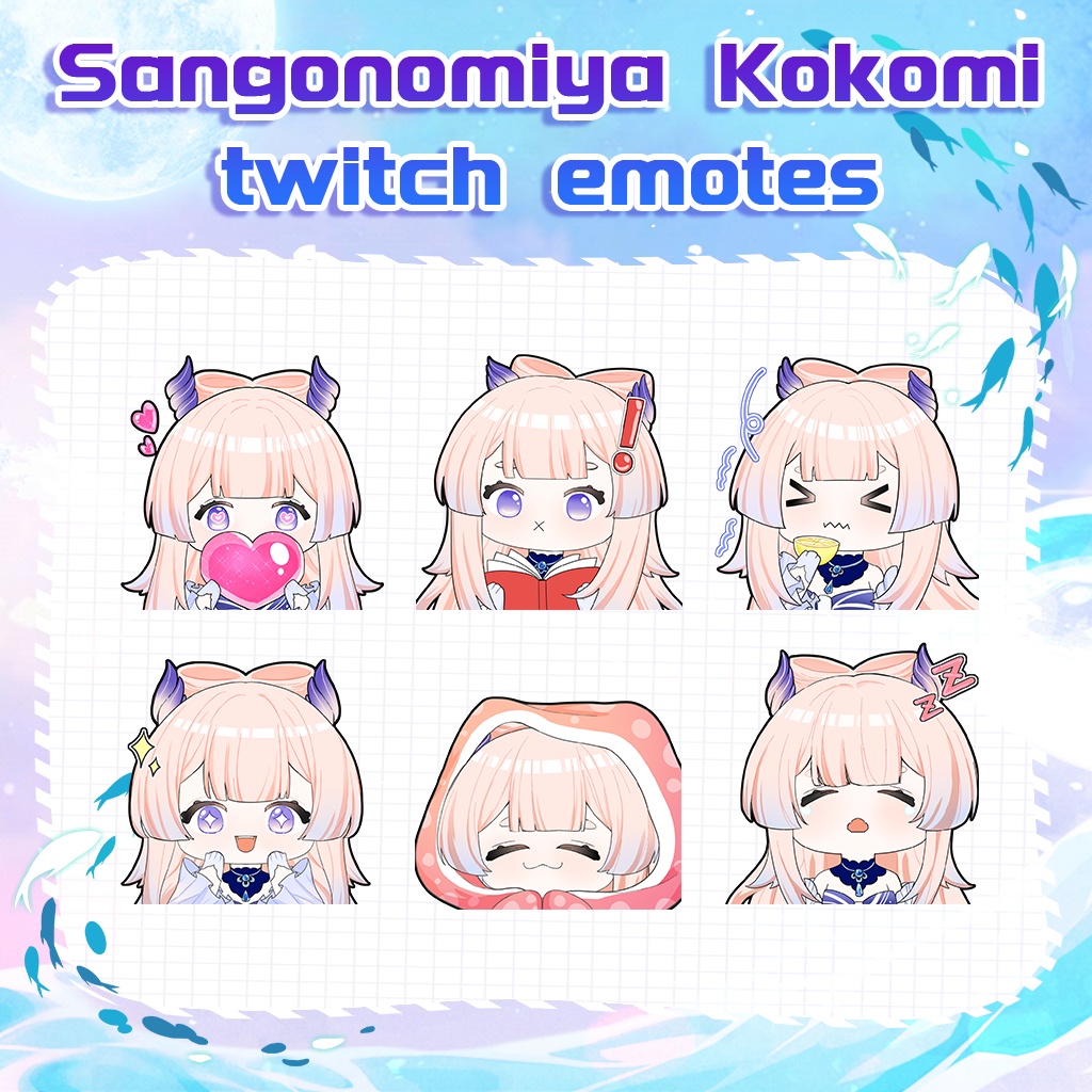 【Twitch Emote】Sangonomiya Kokomi twitch emotes | Livestream Emote, Cute Emote, VTuber Emotes, Discord Emote,Chibi Emote