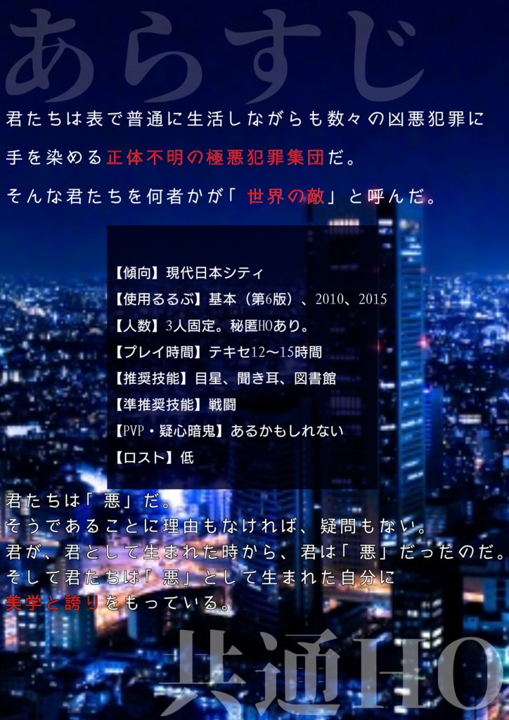 【第6版秘匿COC】或る悪役達の黙示録