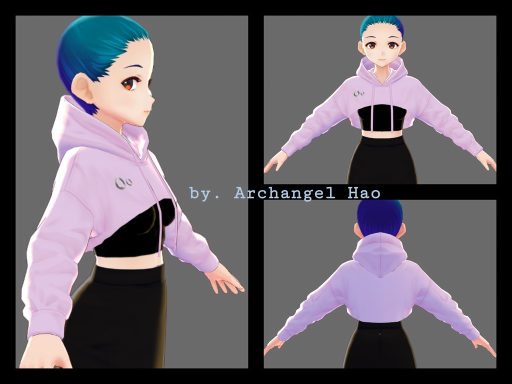 【Vroid】パステルカラーのフード付きセーター, Crop Pastel Color Hooded Sweater VRoid Texture