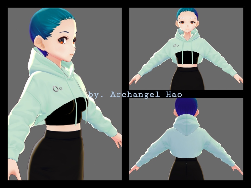 【Vroid】パステルカラーのフード付きセーター, Crop Pastel Color Hooded Sweater VRoid Texture