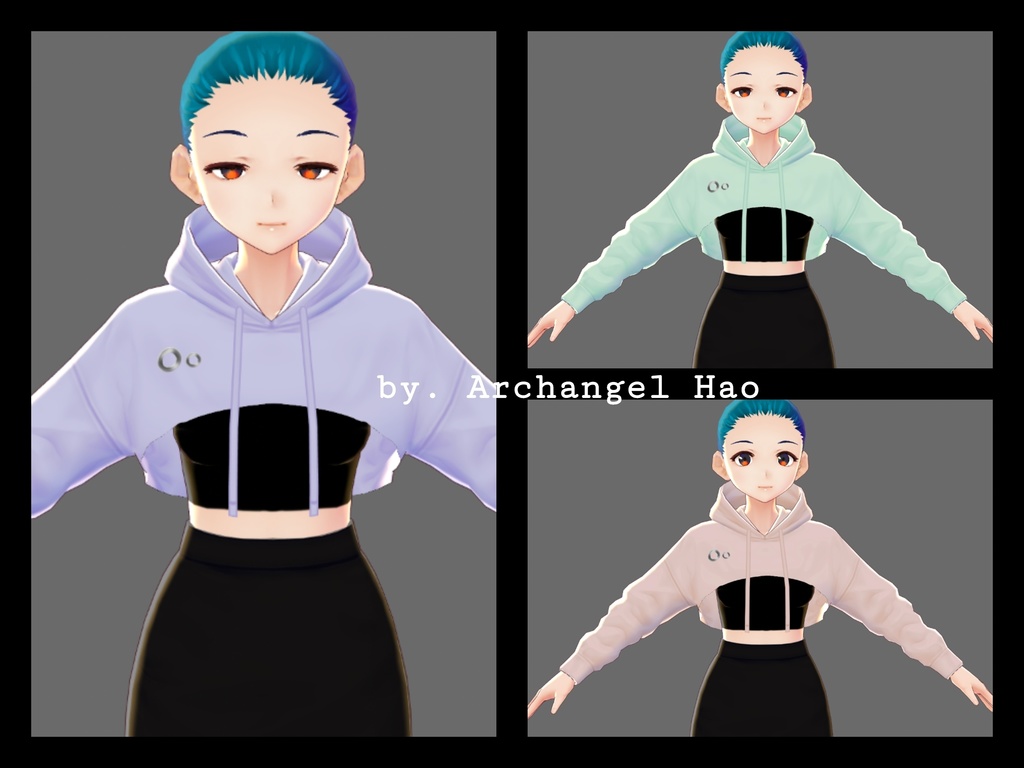 【Vroid】パステルカラーのフード付きセーター, Crop Pastel Color Hooded Sweater VRoid Texture