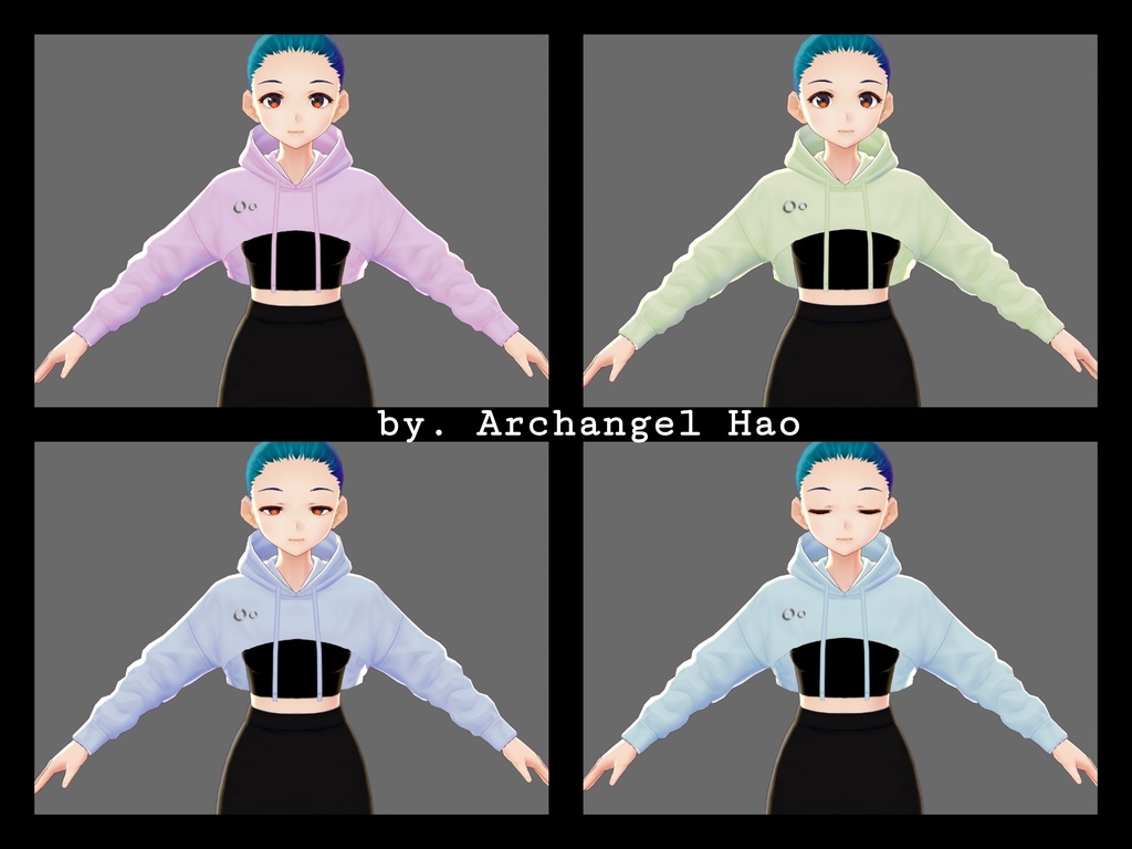 【Vroid】パステルカラーのフード付きセーター, Crop Pastel Color Hooded Sweater VRoid Texture