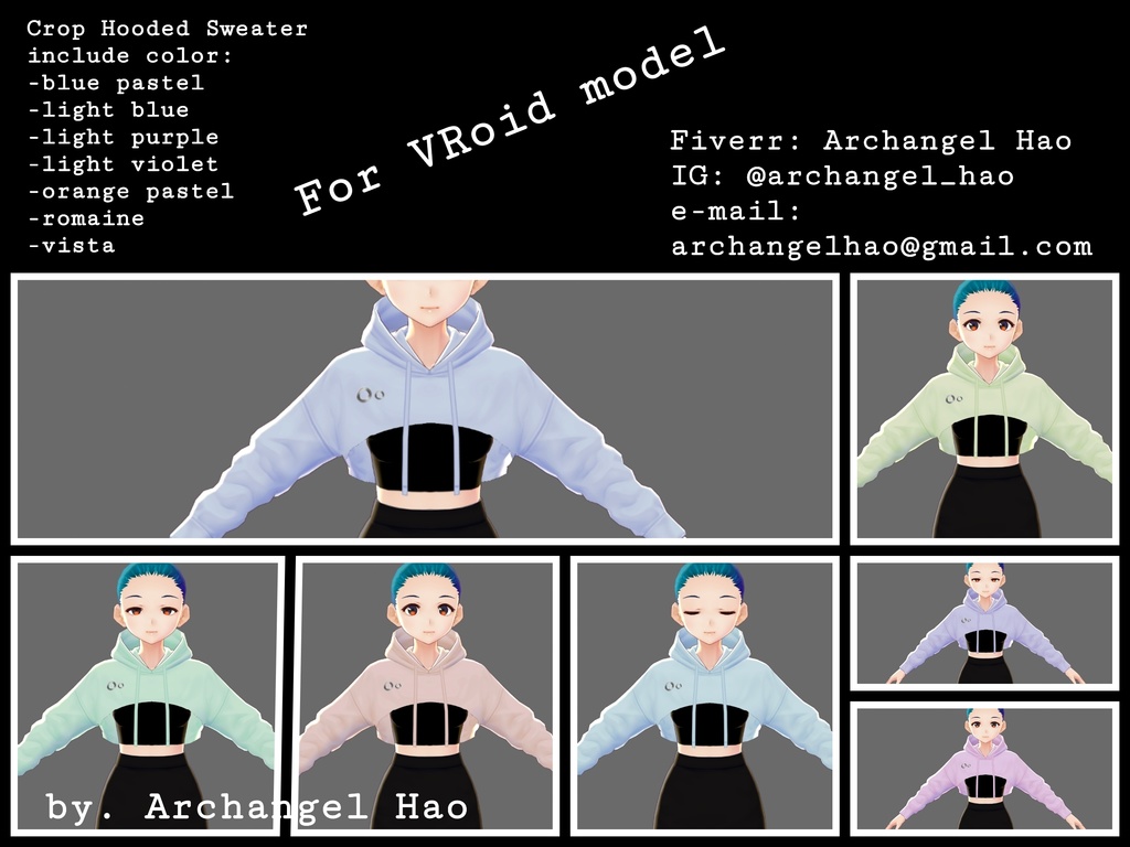【Vroid】パステルカラーのフード付きセーター, Crop Pastel Color Hooded Sweater VRoid Texture