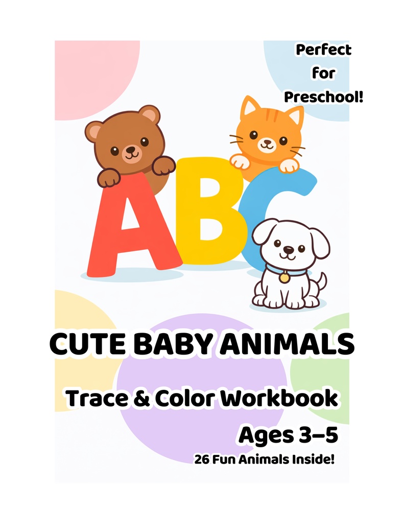 3〜6歳向け ABCどうぶつぬりえ（A〜Z完全版）なぞり書き練習つき Printable PDF