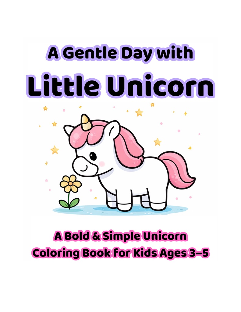 ユニコーンのやさしいいちにち ぬりえPDF ― 太い線でかんたん・3〜6さい向け ―