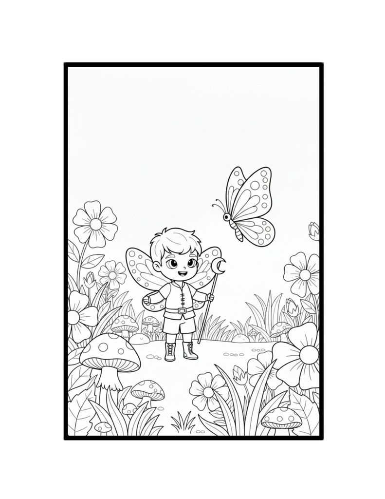 Garden Adventure Fairies 〜勇敢な妖精の男の子〜 ファンタジー塗り絵PDF