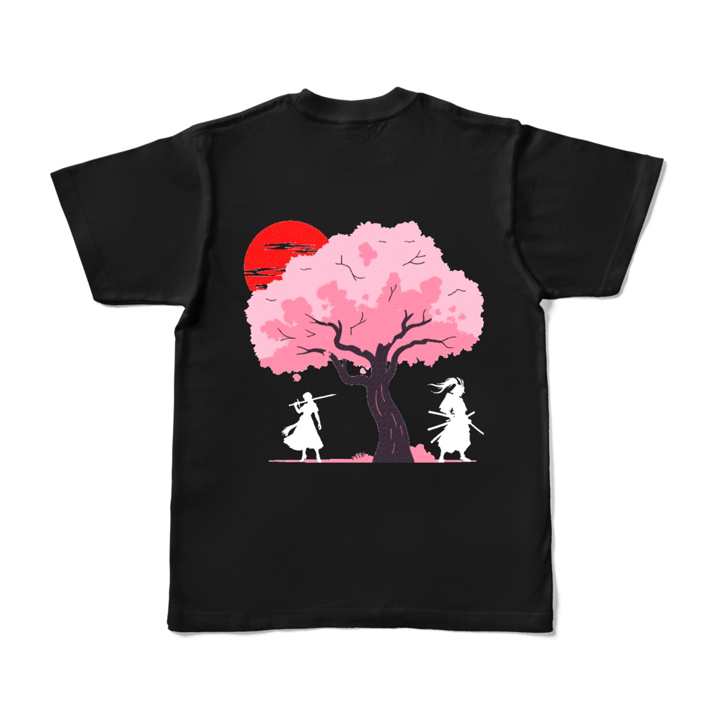 桜の下の決闘 - Samurai & Sakura Minimalist Silhouette Art