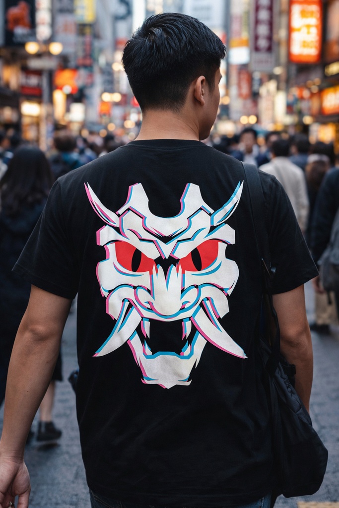 サイバーオニ・グリッチロゴ - デジタルマスクデザイン