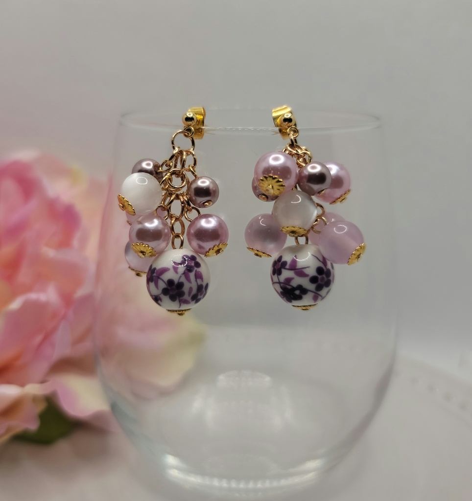 陶器ビーズのつぶつぶ葡萄ピアス(各種)