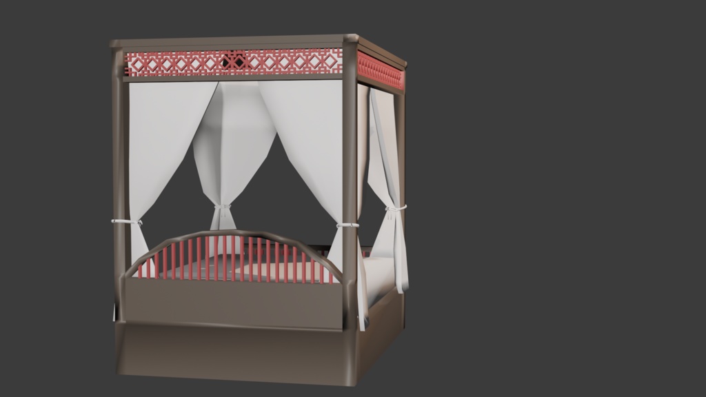 【VRM付】中華風ぽいアジアっぽいベッド【クリスタ3D素材】