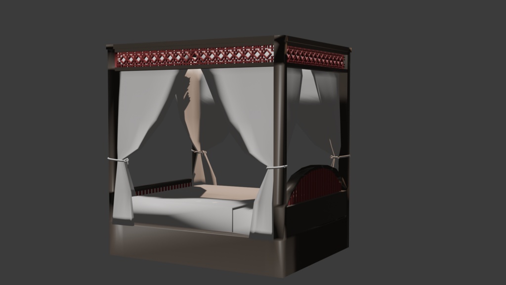 【VRM付】中華風ぽいアジアっぽいベッド【クリスタ3D素材】