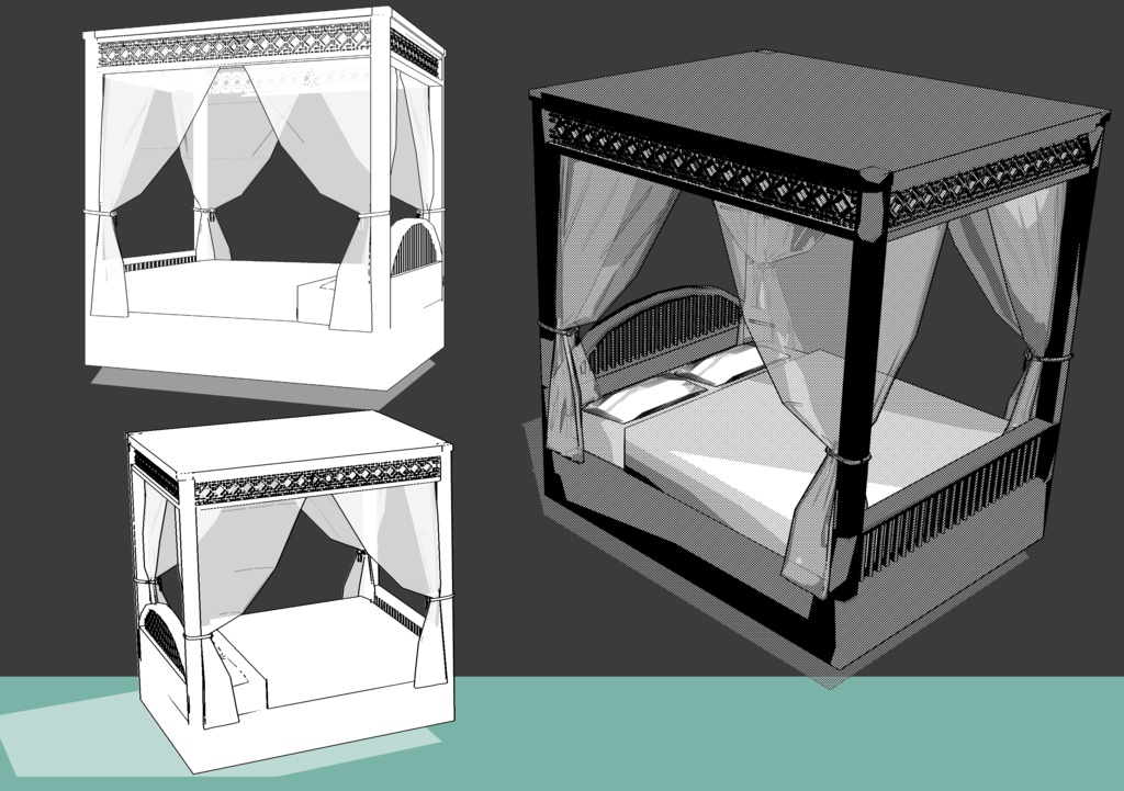 【VRM付】中華風ぽいアジアっぽいベッド【クリスタ3D素材】