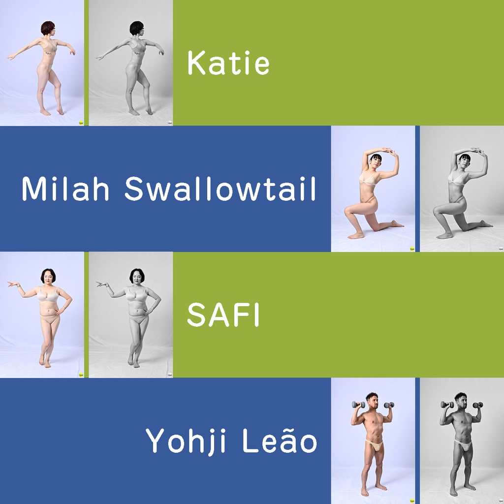 【無料】シンプル背景のセミヌード写真素材8枚(×2):トレス可! 練習絵のSNS公開可!