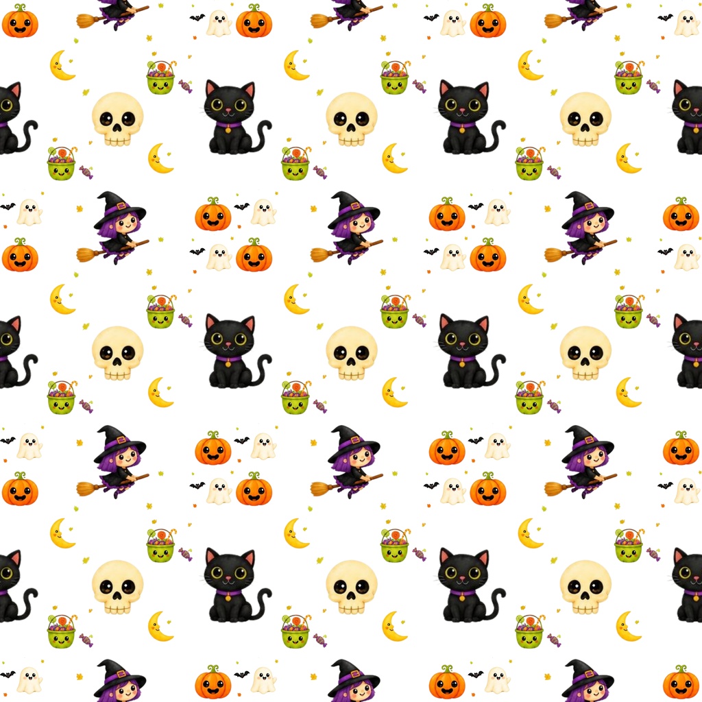 ハロウィン デジタルペーパー 4柄セット|魔女・おばけ・かぼちゃ・黒猫|ポップ&カラフル