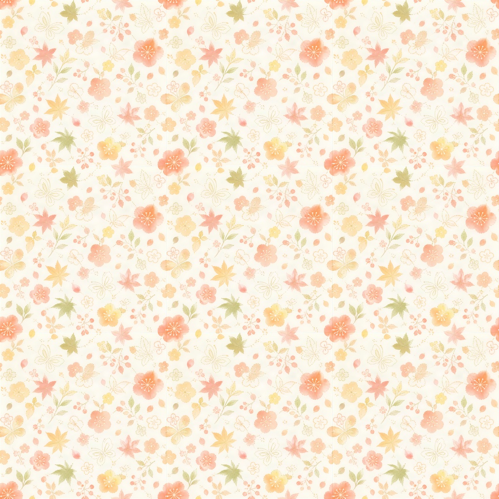 秋色の水彩和モダン デジタルペーパー|紅葉・草花・蝶 4柄セット