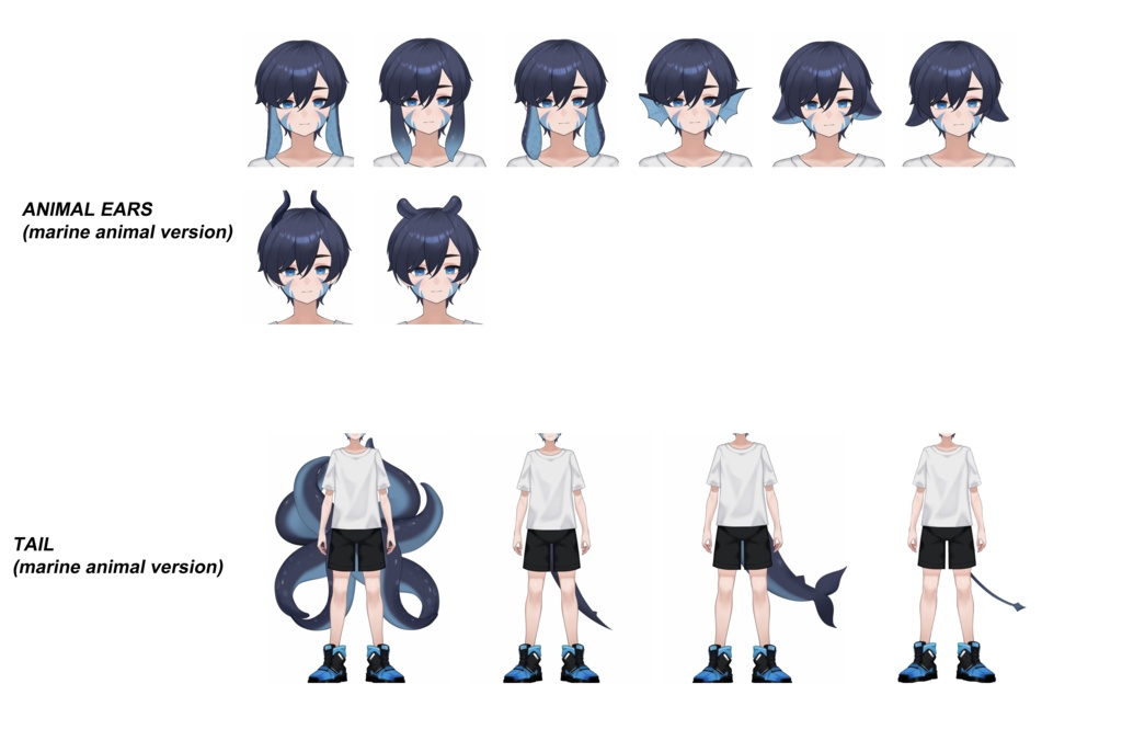 【Customizable】カスタム男子Vtuber(海洋生物ver.) 自由度高い/切り替え複数の色が含まれています | フルボディ/フル装備のLive2Dアニメモデル、カスタマイズ可能、既製