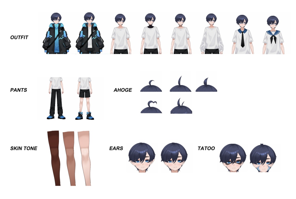 【Customizable】カスタム男子Vtuber(獸耳ver.) 自由度高い/切り替え複数の色が含まれています | フルボディ/フル装備のLive2Dアニメモデル、カスタマイズ可能、既製