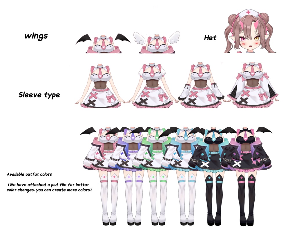 (ナース制服)カスタマイズ可能なvtuberモデル/動物の耳が含まれています/複数の色が含まれています | フルボディ/フル装備のLive2Dアニメモデル、カスタマイズ可能、既製