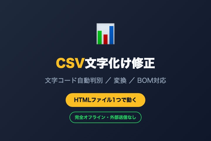 【オフライン対応】CSV文字化け修正ツール — 文字コード自動判別・変換