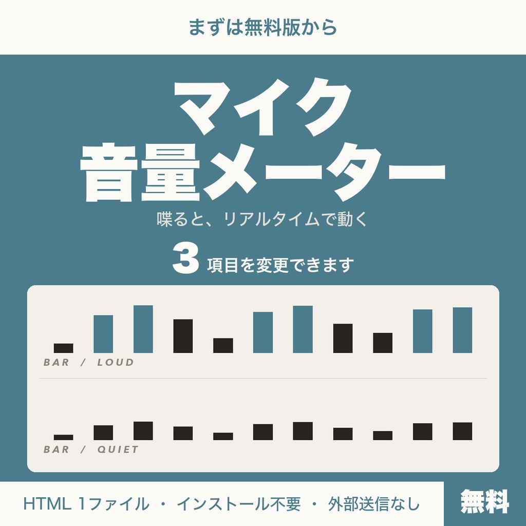 【無料】【OBS用】マイク音量メーター｜喋ると動く