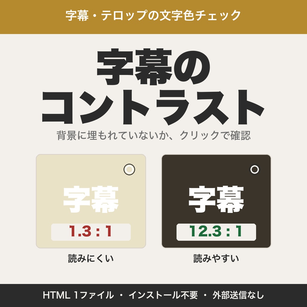 字幕・テロップのコントラストチェッカー｜文字色と縁取りが背景に埋もれていないか確認【無料版あり】