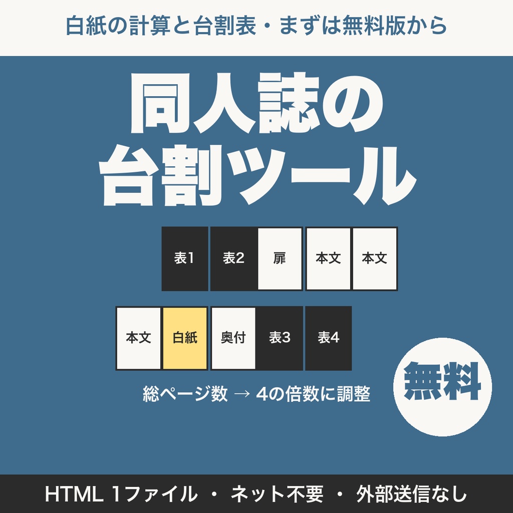 【無料】同人誌の台割ツール|白紙ページの計算とページ割りの台割表