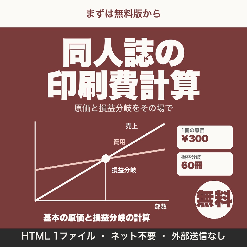 【無料】同人誌の印刷費計算|原価と損益分岐の部数の目安