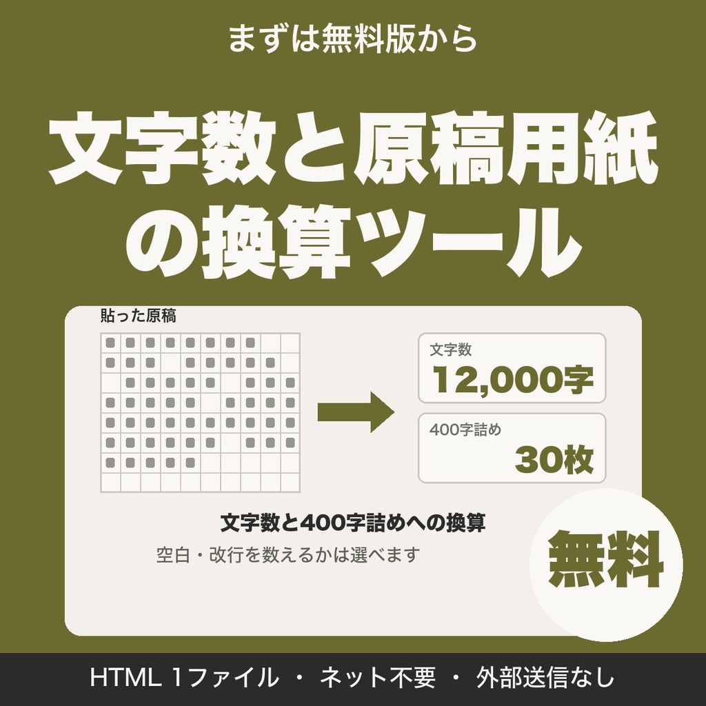 【無料】文字数と原稿用紙の換算ツール|400字詰めの枚数をすぐ確認